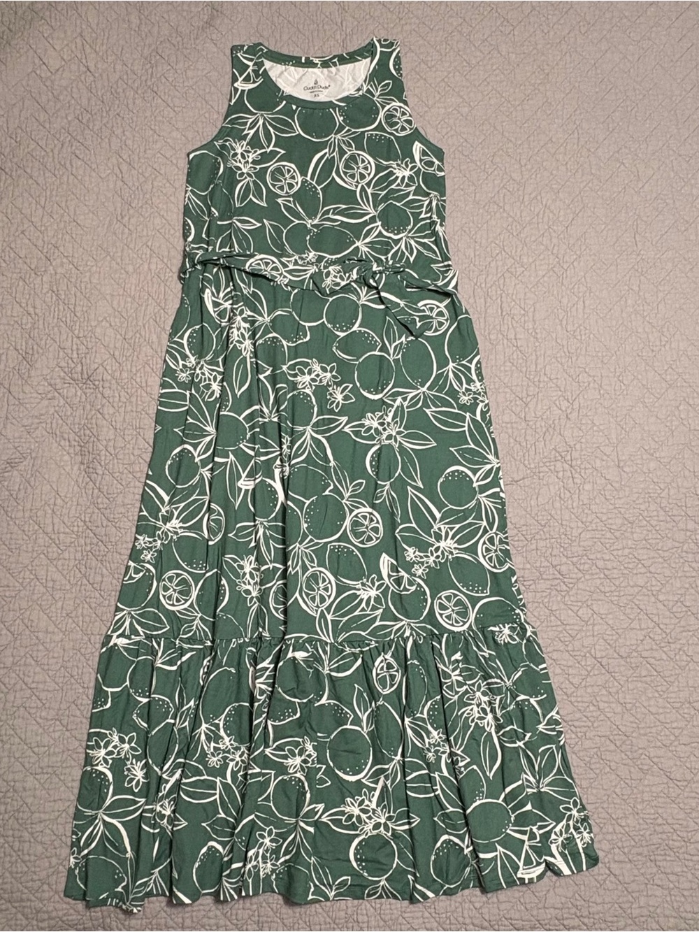 Cuddl Duds Green Citrus Lemon Sleeveless Stretch Maxi Dress Women's Size XS